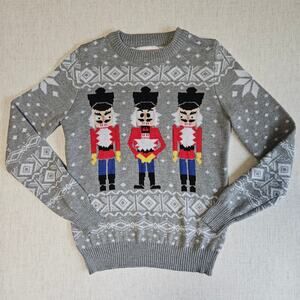 Tipsy Elves Sweater Women’s M Gray Fair Isle Crewneck Nutcracker Christmas